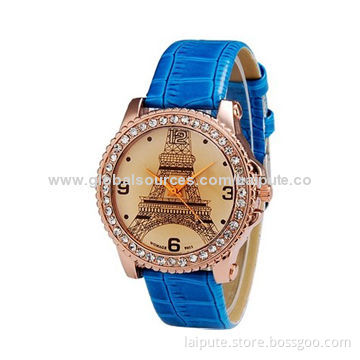 Women's Eiffel Tower Analog Watch with Faux Leather Strap (Blue/Yellow/Brwon/Pink)New